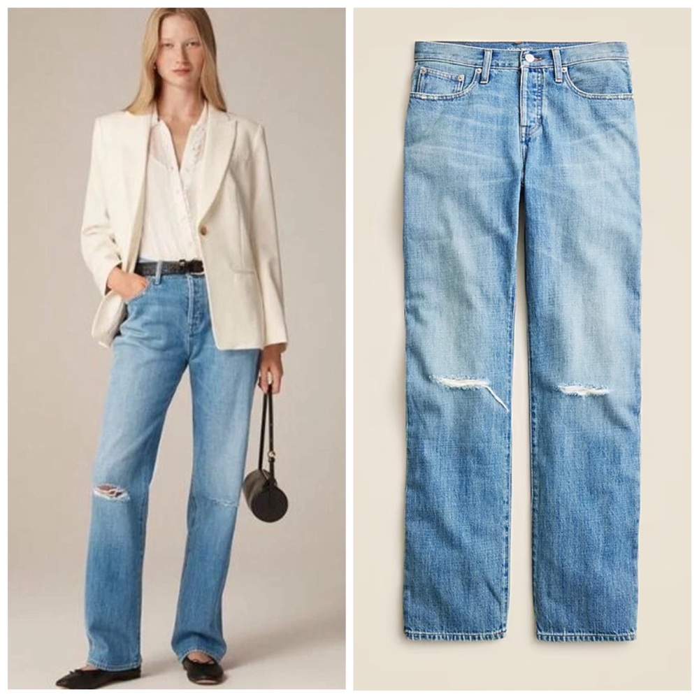 J.CREW Women’s Size 32‎ ‘84 Kyoto Wash Slouchy Distressed Straight Leg Jeans - Picture 15 of 16